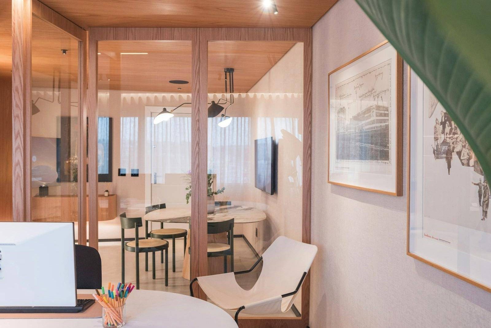 A bright office meeting area